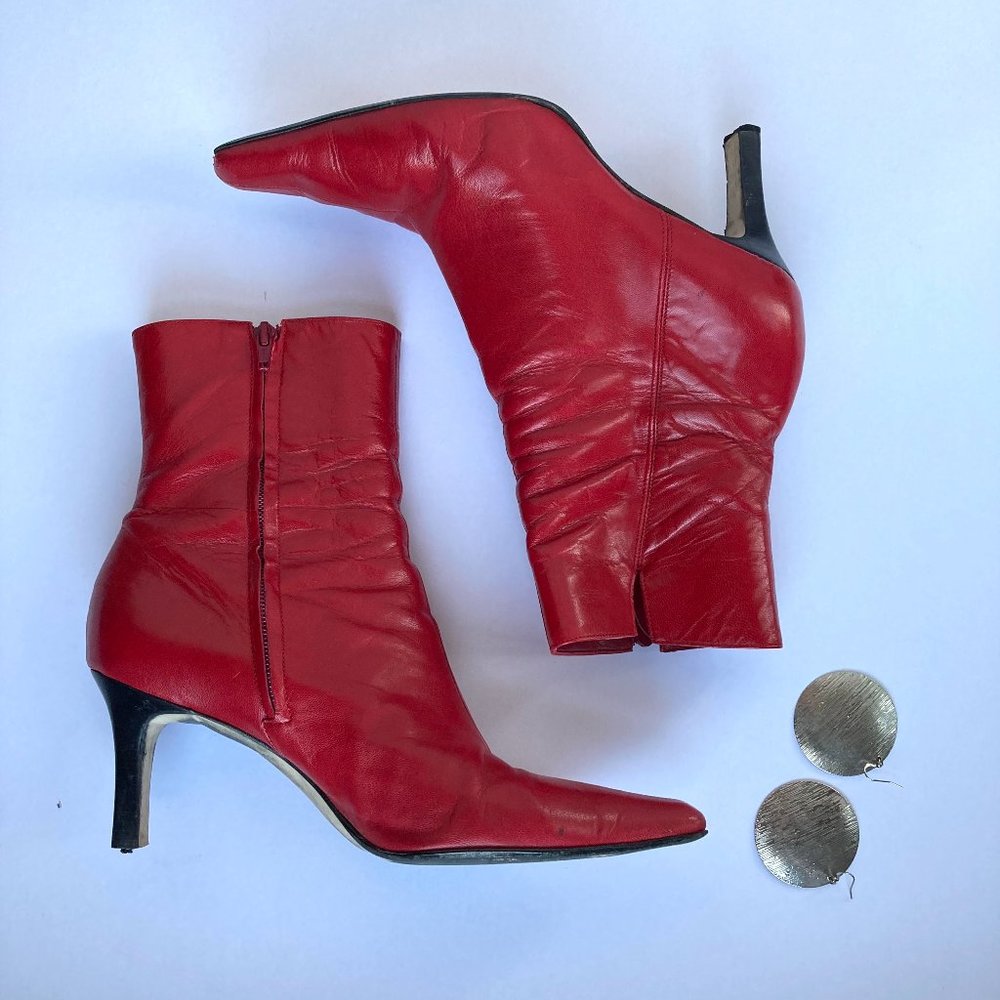 Gianni Bini Pointed Toe Leather Heeled Boots